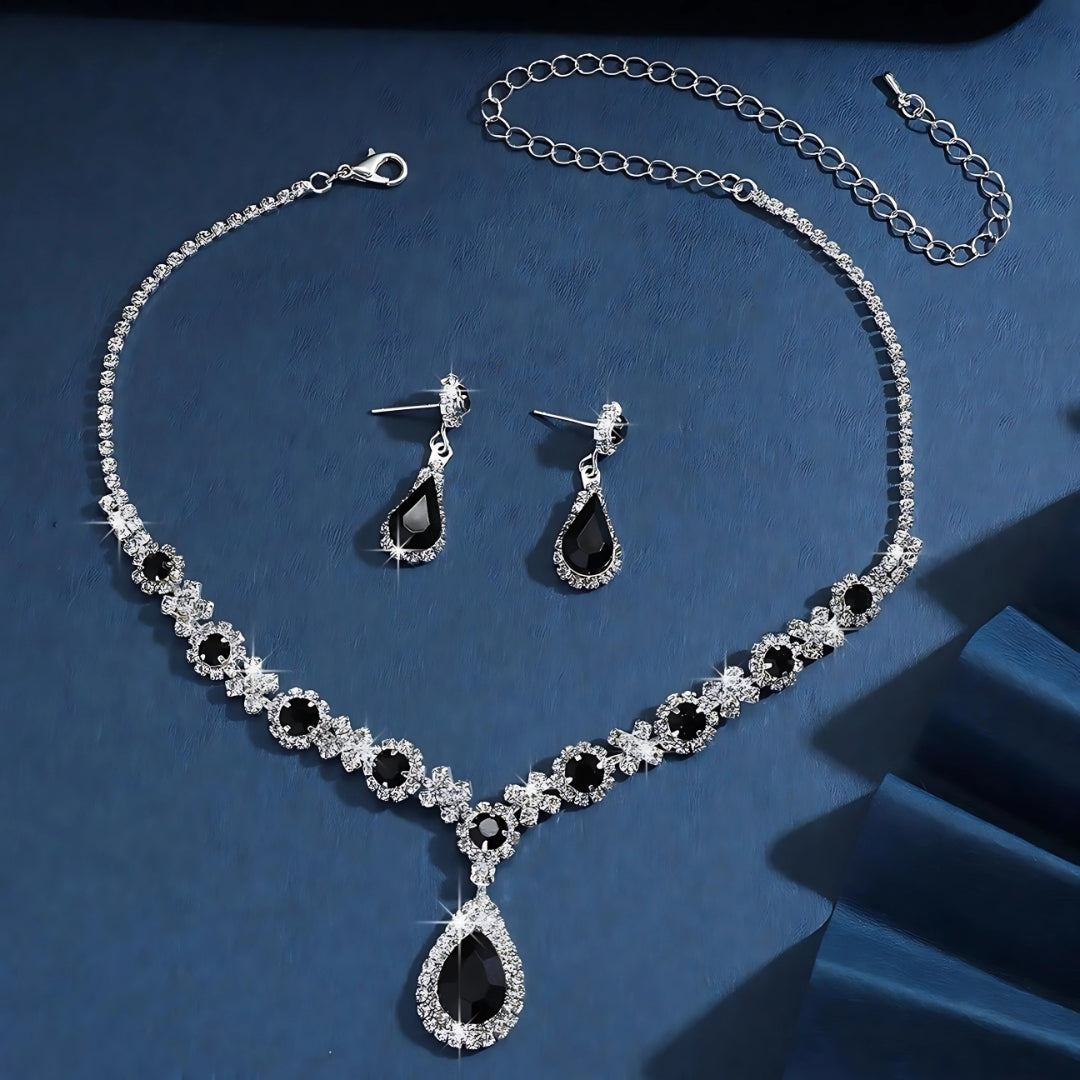 Bride Jewelry Women's Set – Crystal Water Drop Necklace & Earrings