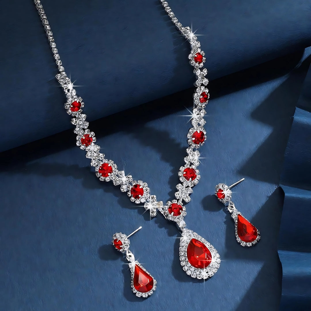Bride Jewelry Women's Set – Crystal Water Drop Necklace & Earrings