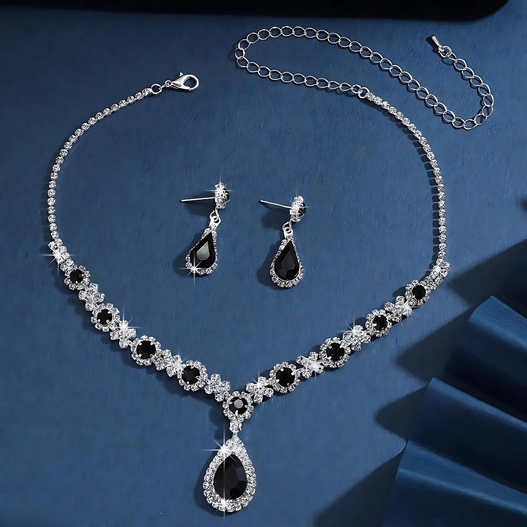 Bride Jewelry Women's Set – Crystal Water Drop Necklace & Earrings