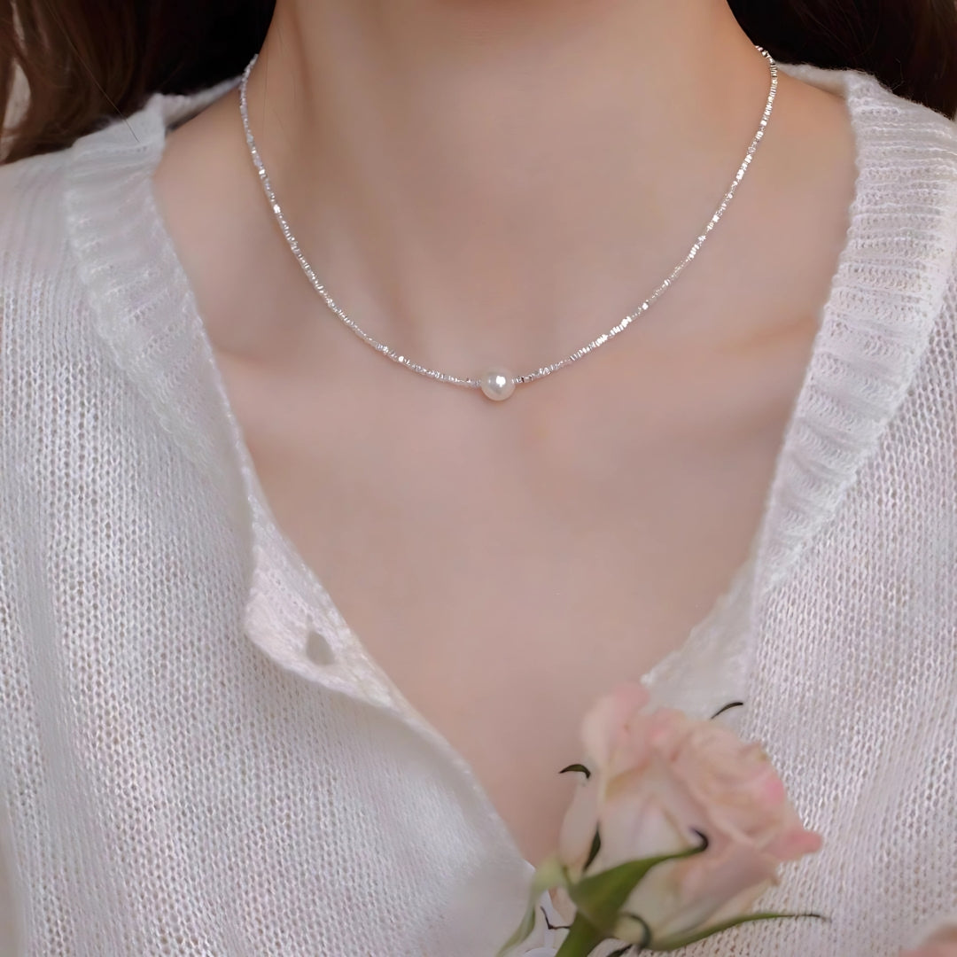 Broken Silver Two Pearl Pendant Necklace Women's Light Luxury High-end Clavicle Chain