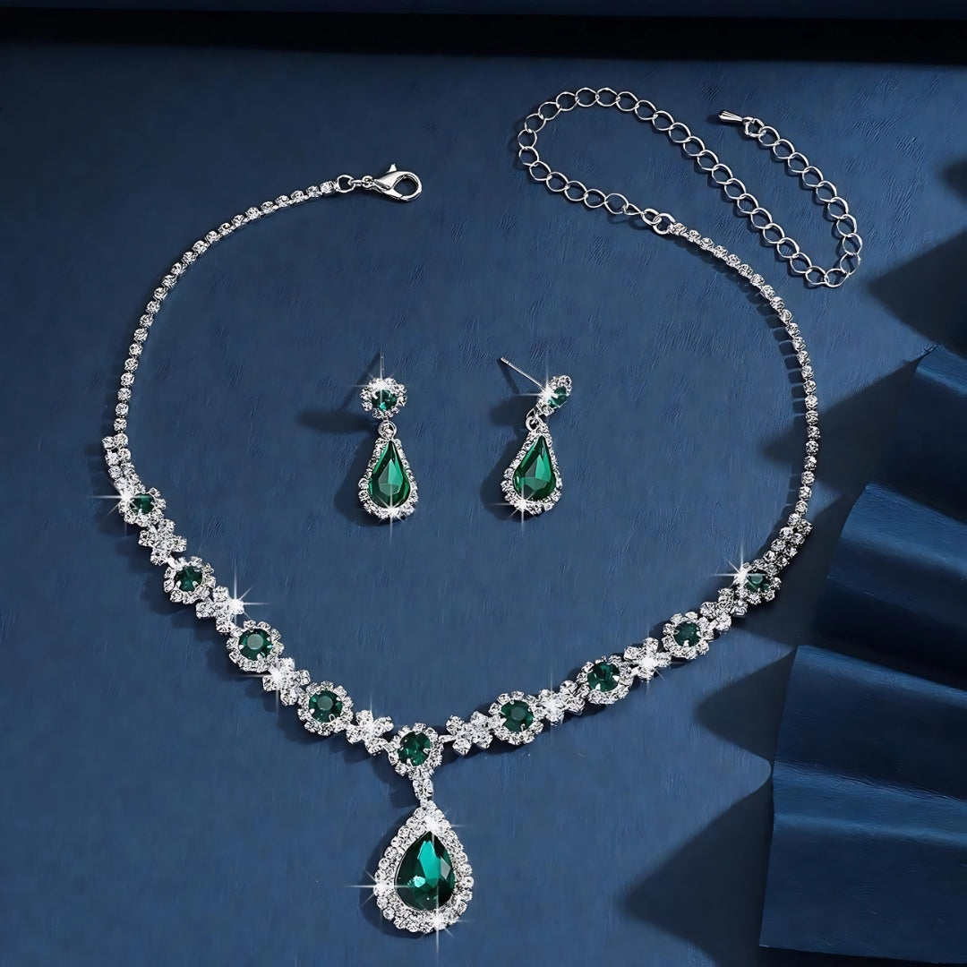 Bride Jewelry Women's Set – Crystal Water Drop Necklace & Earrings