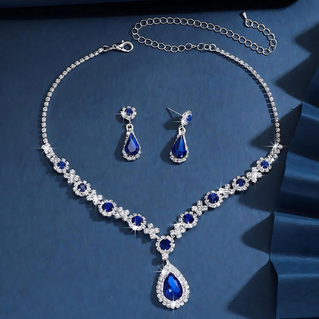 Bride Jewelry Women's Set – Crystal Water Drop Necklace & Earrings