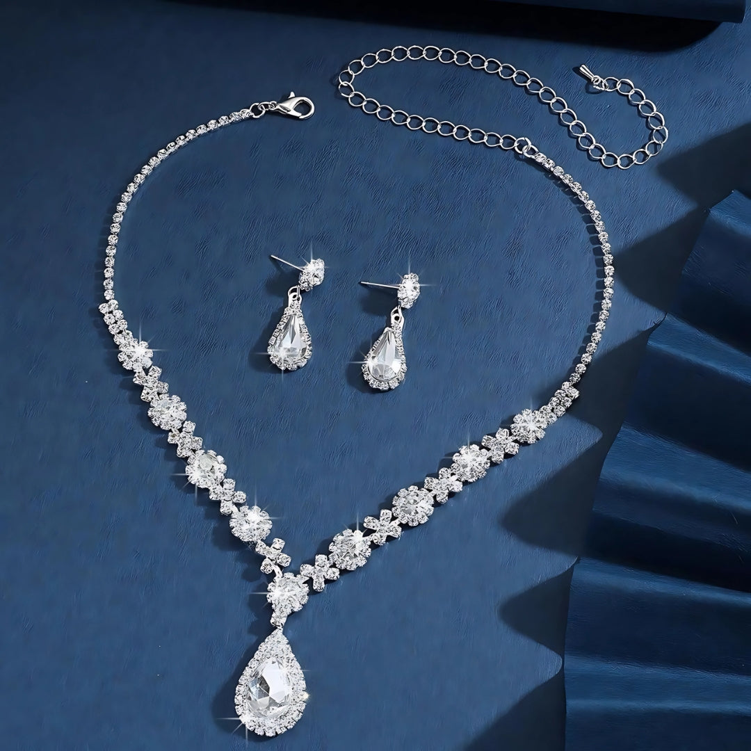 Bride Jewelry Women's Set – Crystal Water Drop Necklace & Earrings
