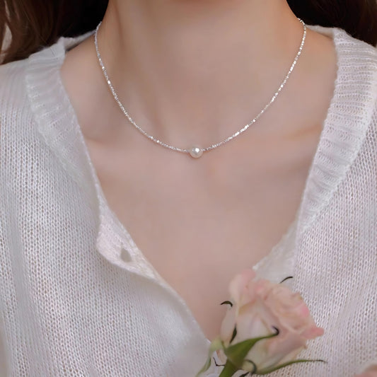 Broken Silver Two Pearl Pendant Necklace Women's Light Luxury High-end Clavicle Chain