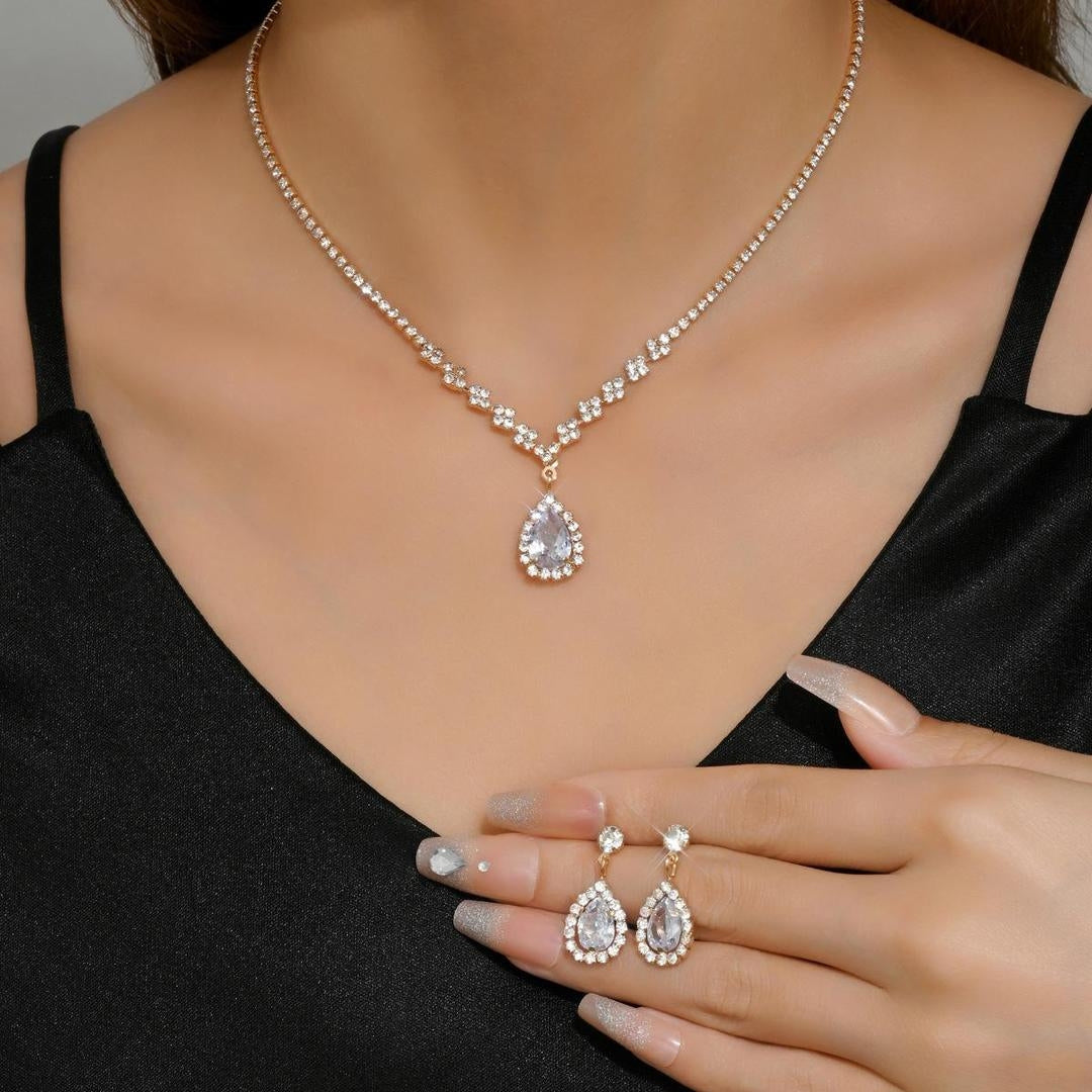 Bridal Jewelry Set – Rhinestone Zircon Necklace & Bracelet